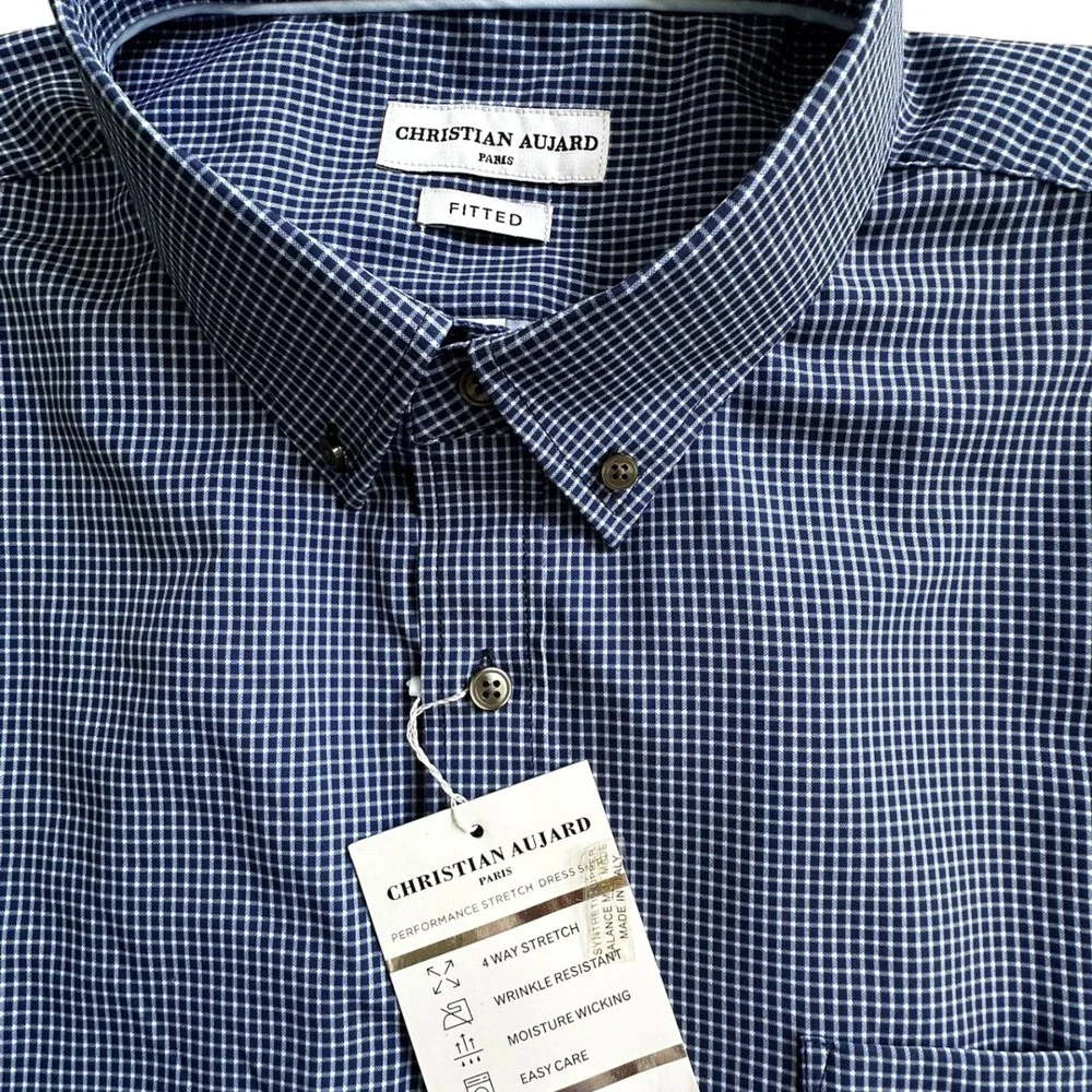 Christian Aujard Fitted Shirt 4-Way Stretch Wrinkle‎ Resistant Blue Size XL - Picture 11 of 15